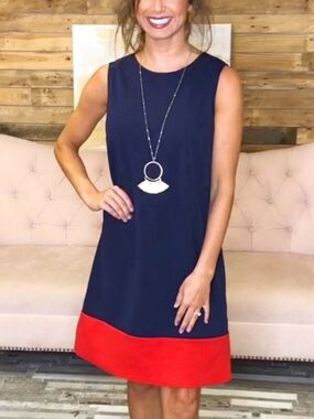 Navy and Red Sleeveless Shift Mini Dress